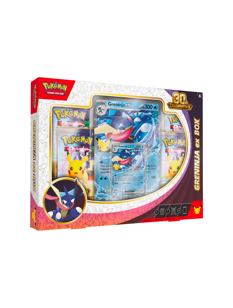 Pokémon TCG 30th Celebration ex Box Greninja ex carta promo foil oversized 4 sobres español septiembre 2026