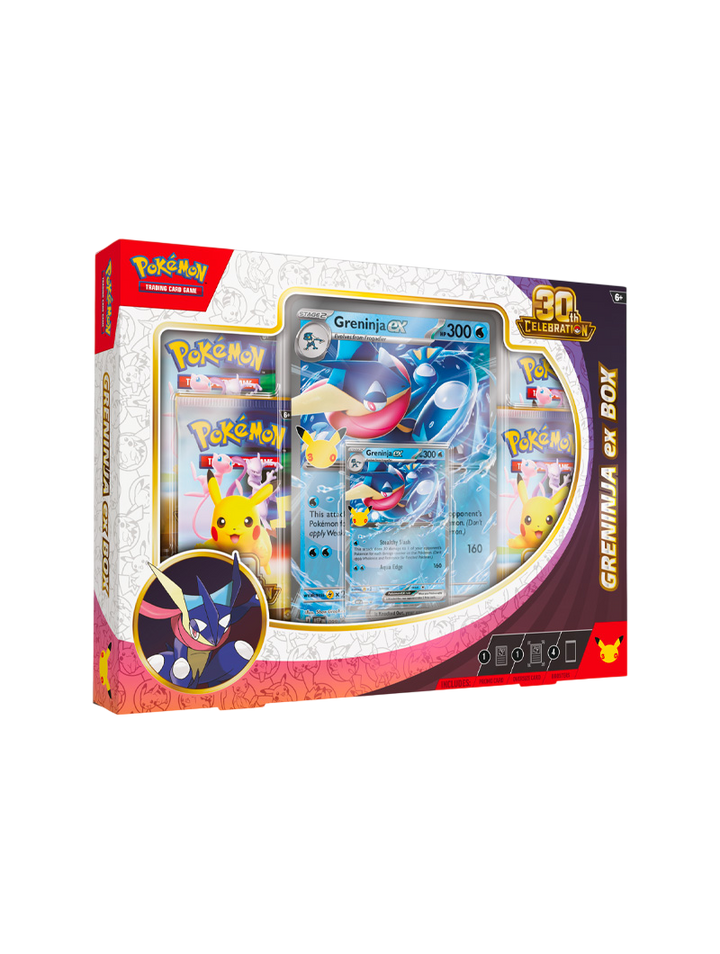 Pokémon TCG 30th Celebration ex Box Greninja ex carta promo foil oversized 4 sobres español septiembre 2026