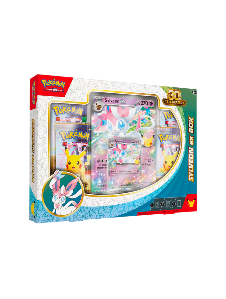 Pokémon TCG 30th Celebration ex Box Sylveon ex carta promo foil oversized 4 sobres español septiembre 2026