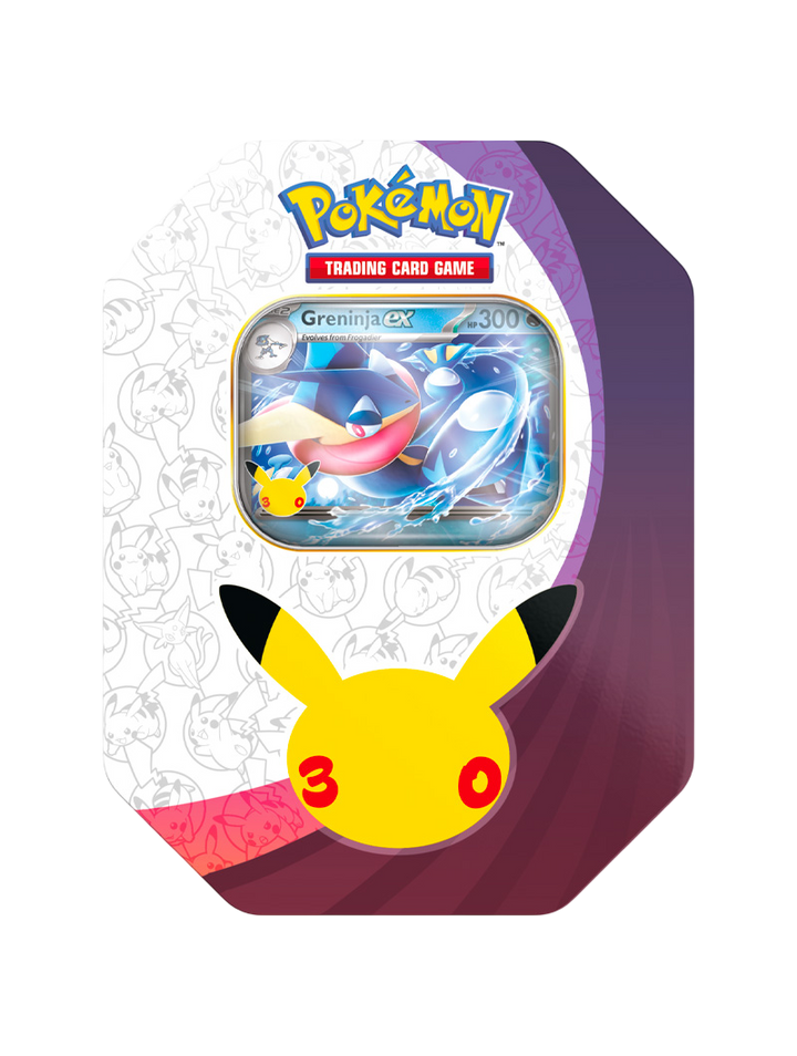 Pokémon TCG 30th Celebration ex Tin Greninja ex lata coleccionable promo foil 4 sobres español diciembre 2026