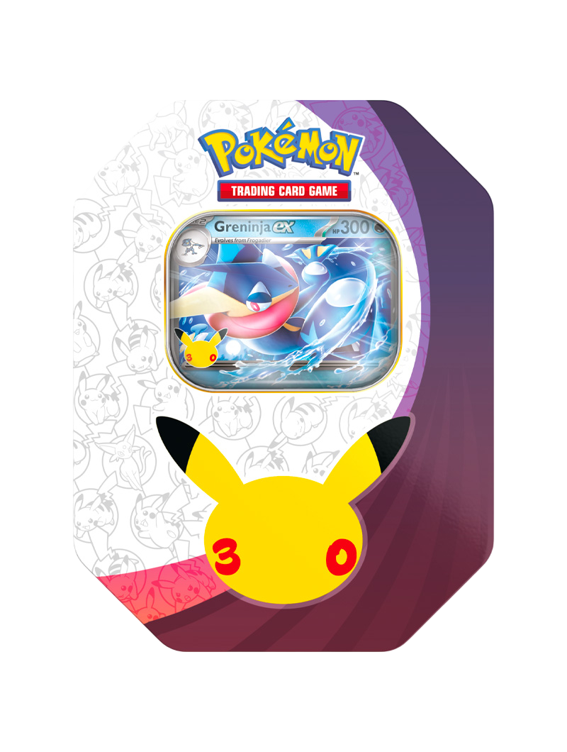 Pokémon TCG 30th Celebration ex Tin Greninja ex lata coleccionable promo foil 4 sobres español diciembre 2026
