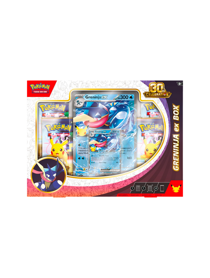 Pokémon TCG 30th Celebration ex Box Greninja ex carta promo foil oversized 4 sobres español septiembre 2026