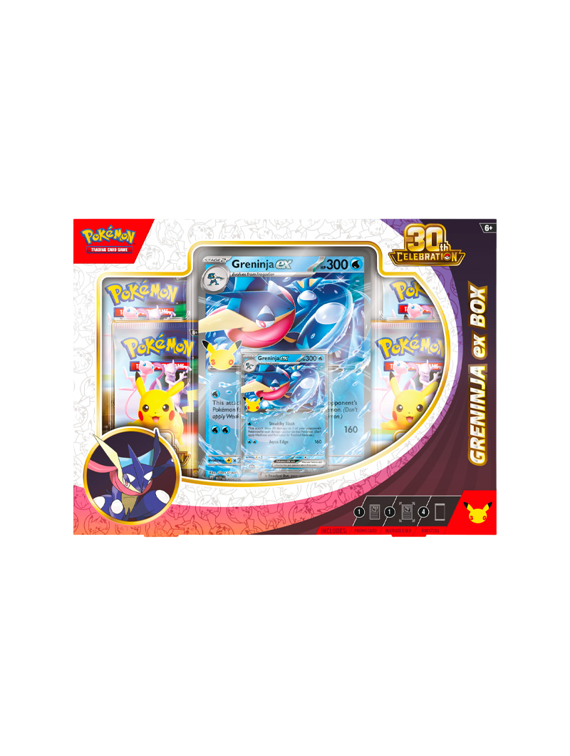 Pokémon TCG 30th Celebration ex Box Greninja ex carta promo foil oversized 4 sobres español septiembre 2026
