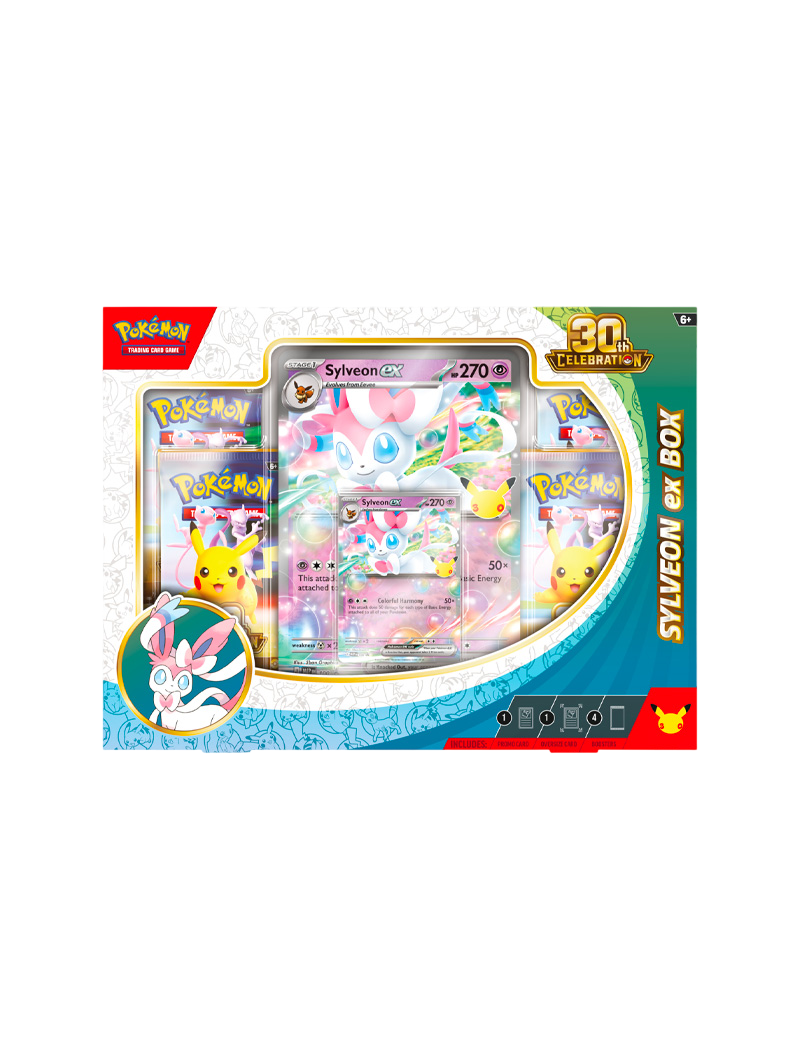 Pokémon TCG 30th Celebration ex Box Sylveon ex carta promo foil oversized 4 sobres español septiembre 2026