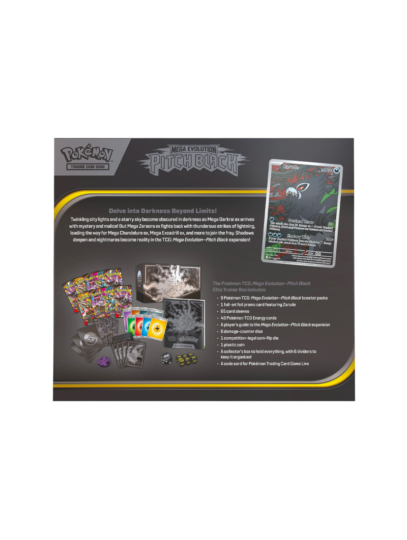 Pokémon TCG Pitch Black Elite Trainer Box 9 sobres promo Zarude Illustration Rare Mega Darkrai ex inglés julio 2026
