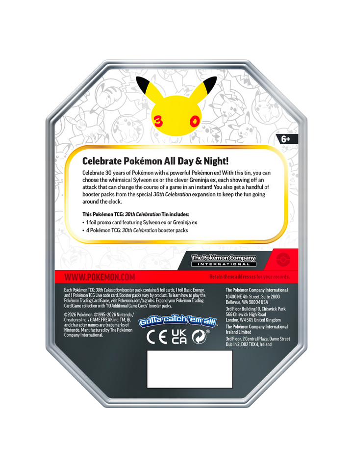 Pokémon TCG 30th Celebration ex Tin Greninja ex lata coleccionable promo foil 4 sobres español diciembre 2026