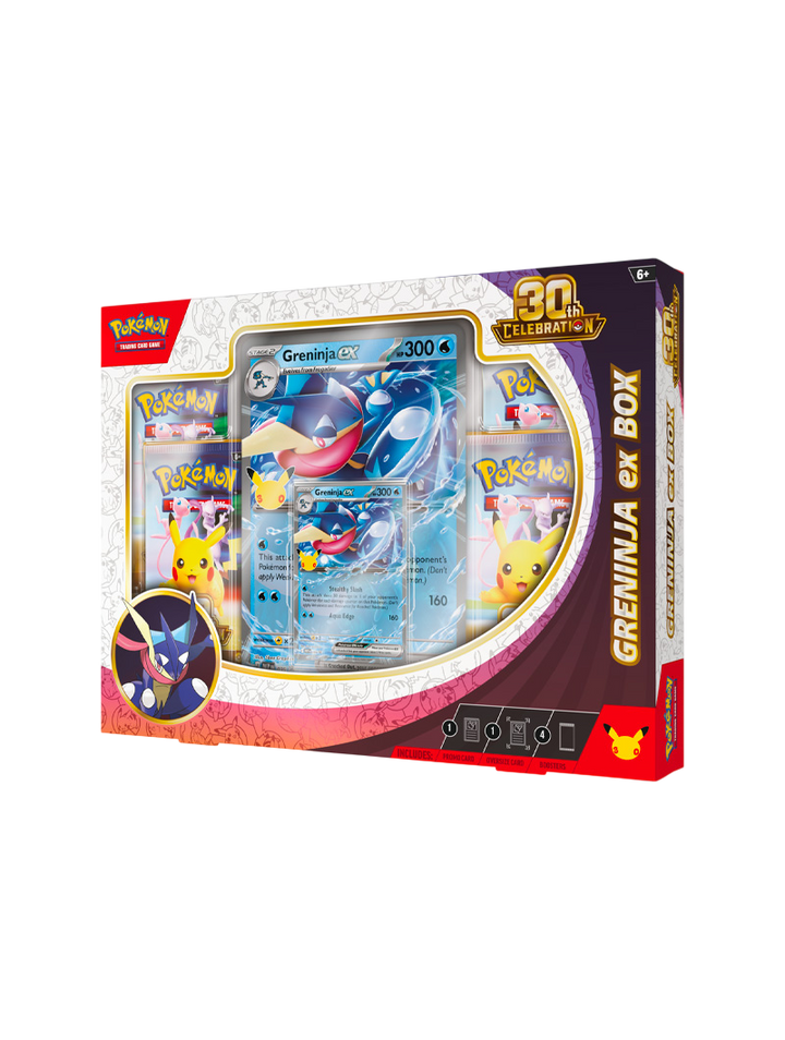 Pokémon TCG 30th Celebration ex Box Greninja ex carta promo foil oversized 4 sobres español septiembre 2026