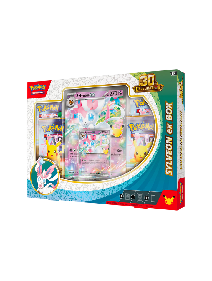 Pokémon TCG 30th Celebration ex Box Sylveon ex carta promo foil oversized 4 sobres español septiembre 2026