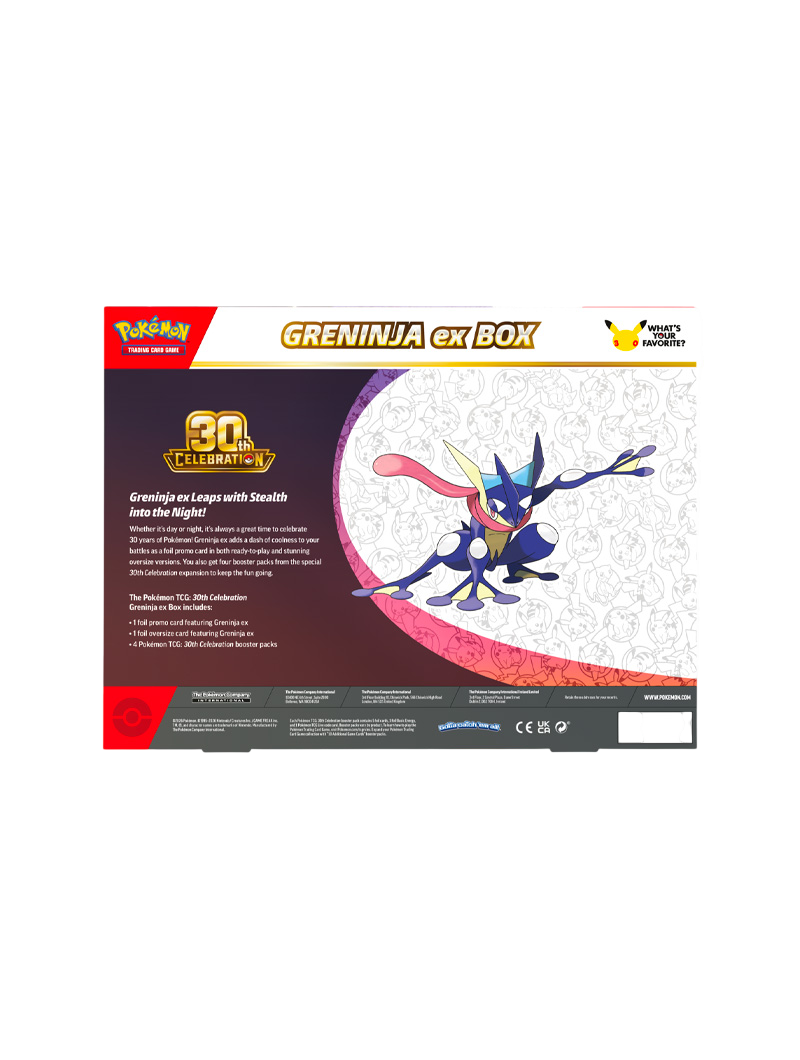 Pokémon TCG 30th Celebration ex Box Greninja ex carta promo foil oversized 4 sobres español septiembre 2026