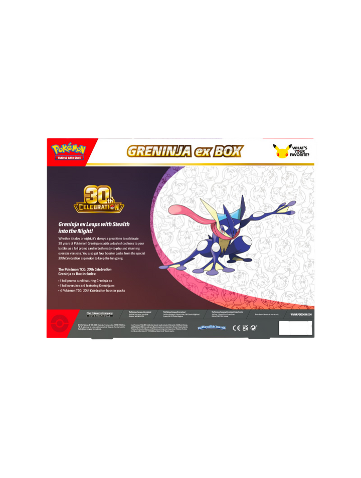 Pokémon TCG 30th Celebration ex Box Greninja ex carta promo foil oversized 4 sobres español septiembre 2026