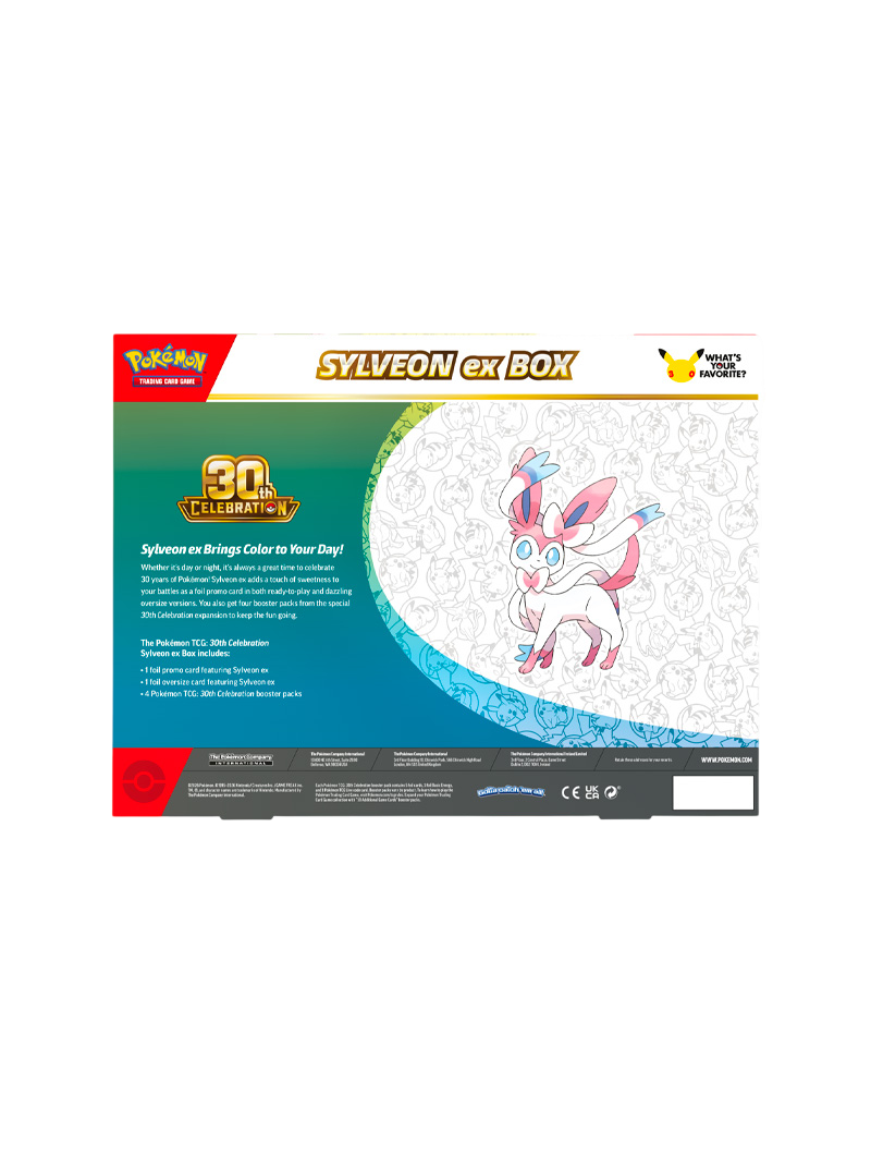 Pokémon TCG 30th Celebration ex Box Sylveon ex carta promo foil oversized 4 sobres español septiembre 2026