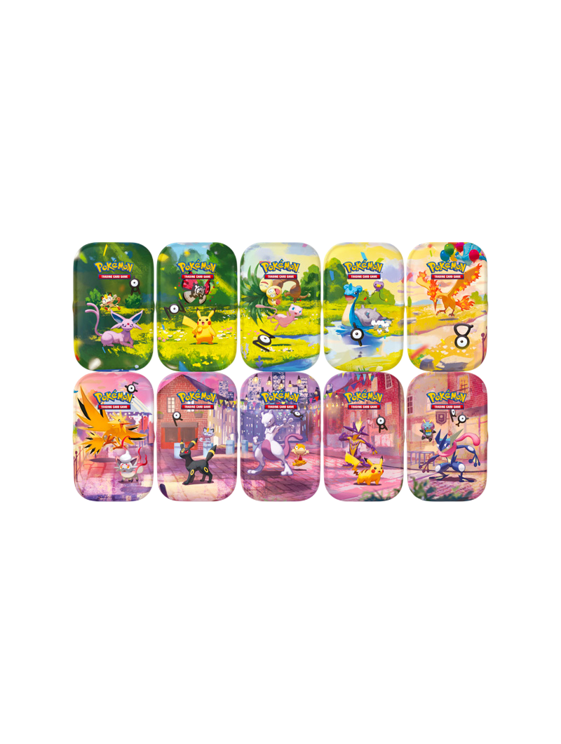 Pokémon TCG 30th Celebration Mini Tin 10 diseños Día y Noche 2 sobres foil carta de arte pegatinas español octubre 2026