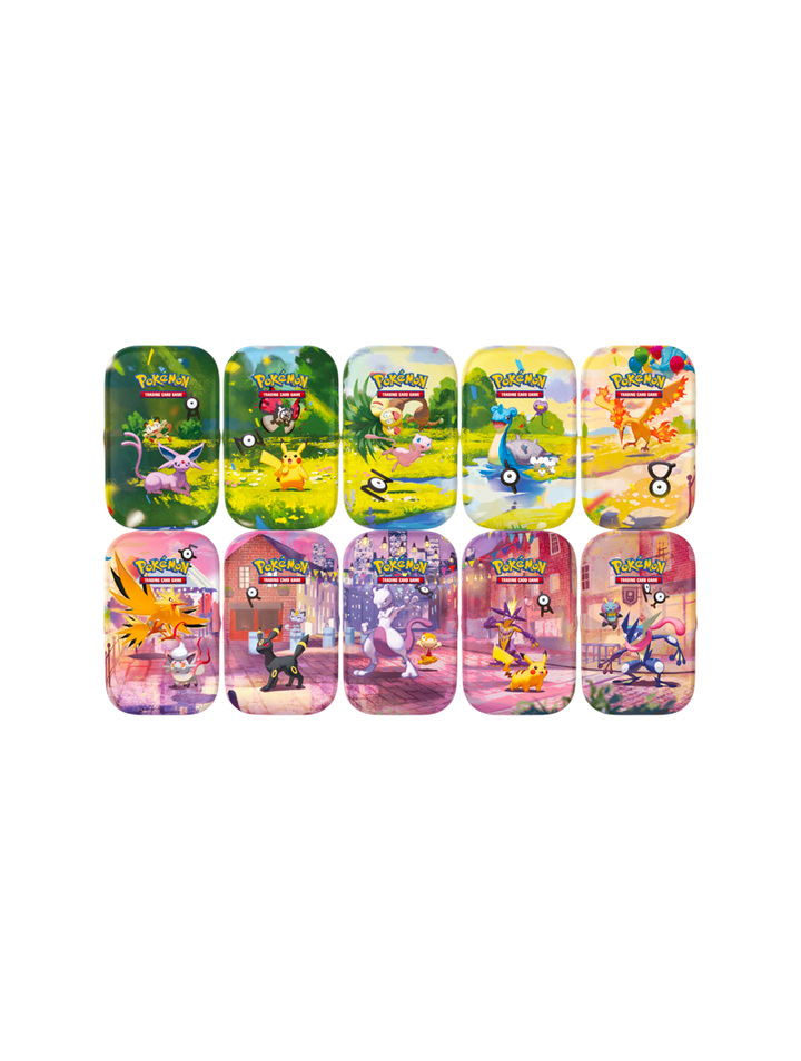 Pokémon TCG 30th Celebration Mini Tin 10 diseños Día y Noche 2 sobres foil carta de arte pegatinas español octubre 2026