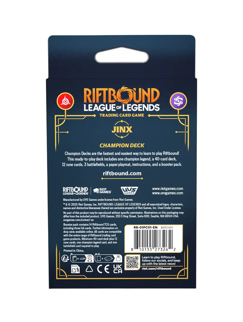 Champion Deck Jinx Riftbound Origins League of Legends TCG Inglés
