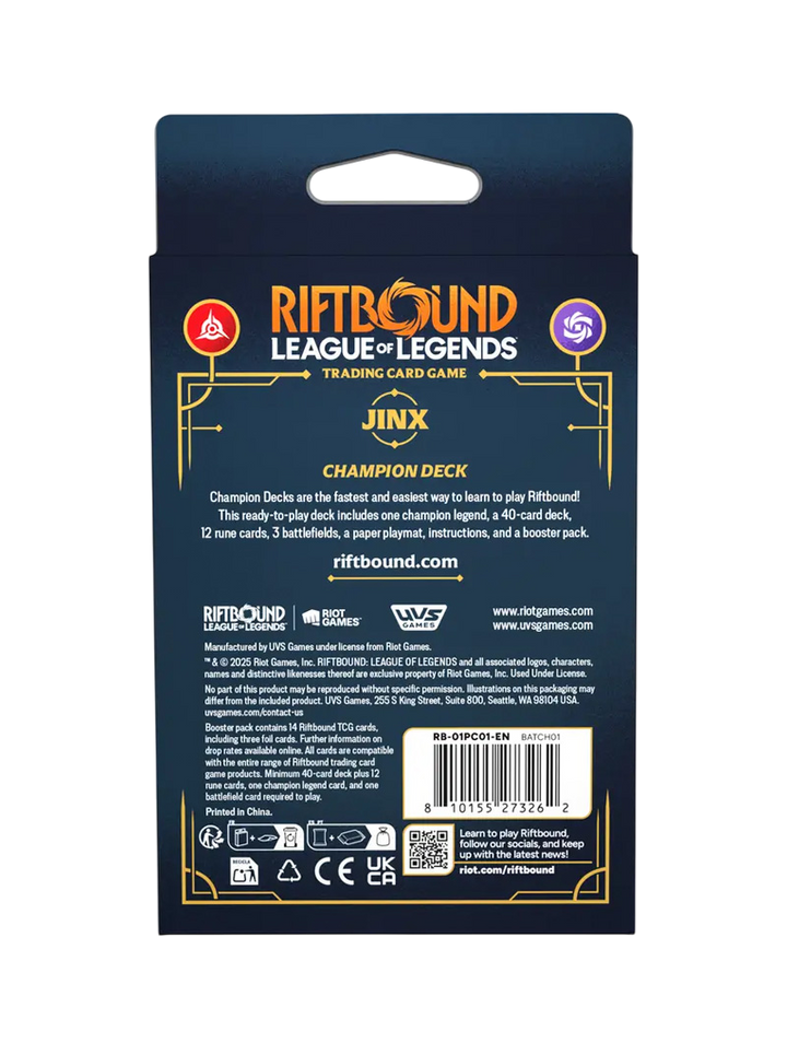 Champion Deck Jinx Riftbound Origins League of Legends TCG Inglés
