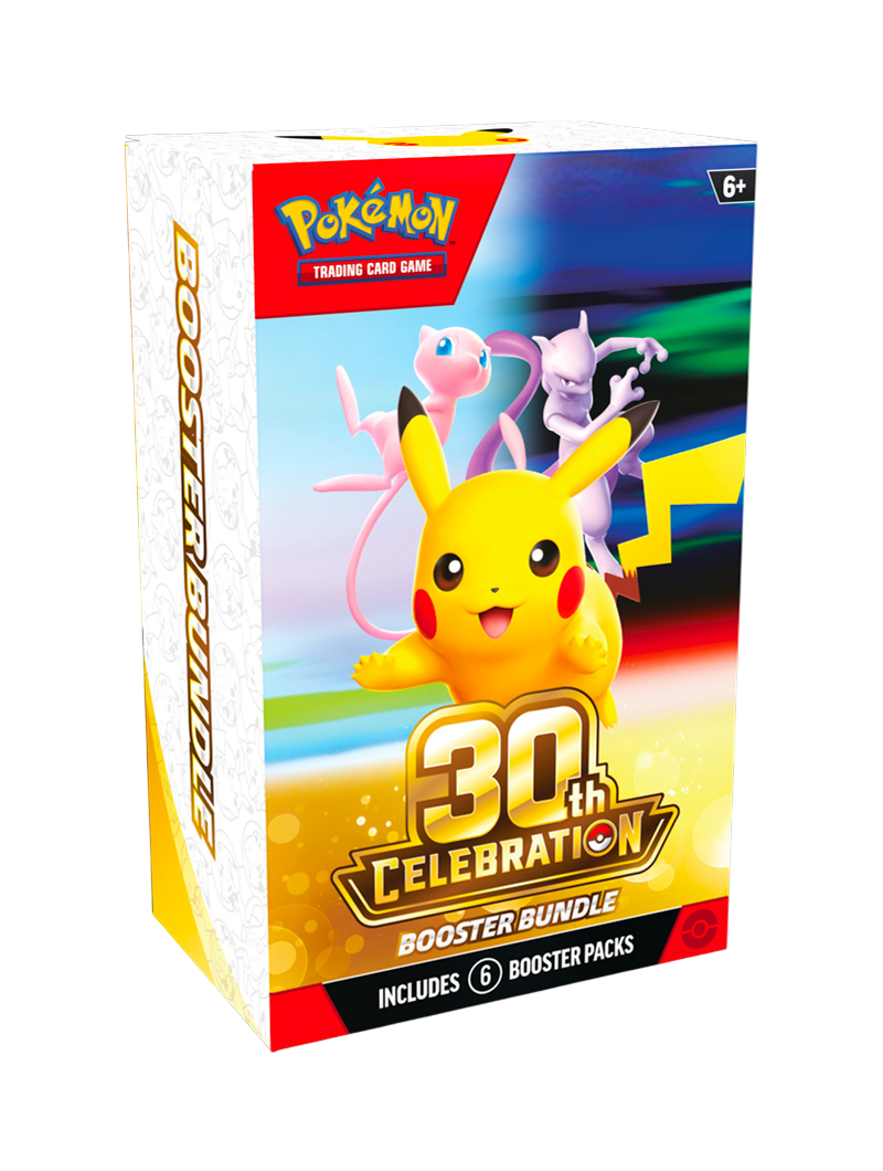 Pokémon TCG 30th Celebration Booster Bundle 6 sobres foil Pikachu 30 diseños Mewtwo ex Mew ex inglés octubre 2026