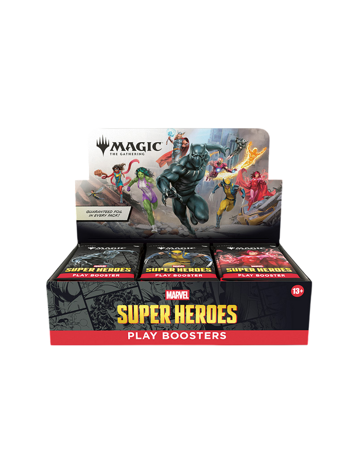 Magic The Gathering Marvel Super Heroes Play Booster Box 30 sobres Black Panther Thor Wolverine foil garantizado inglés junio 2026

