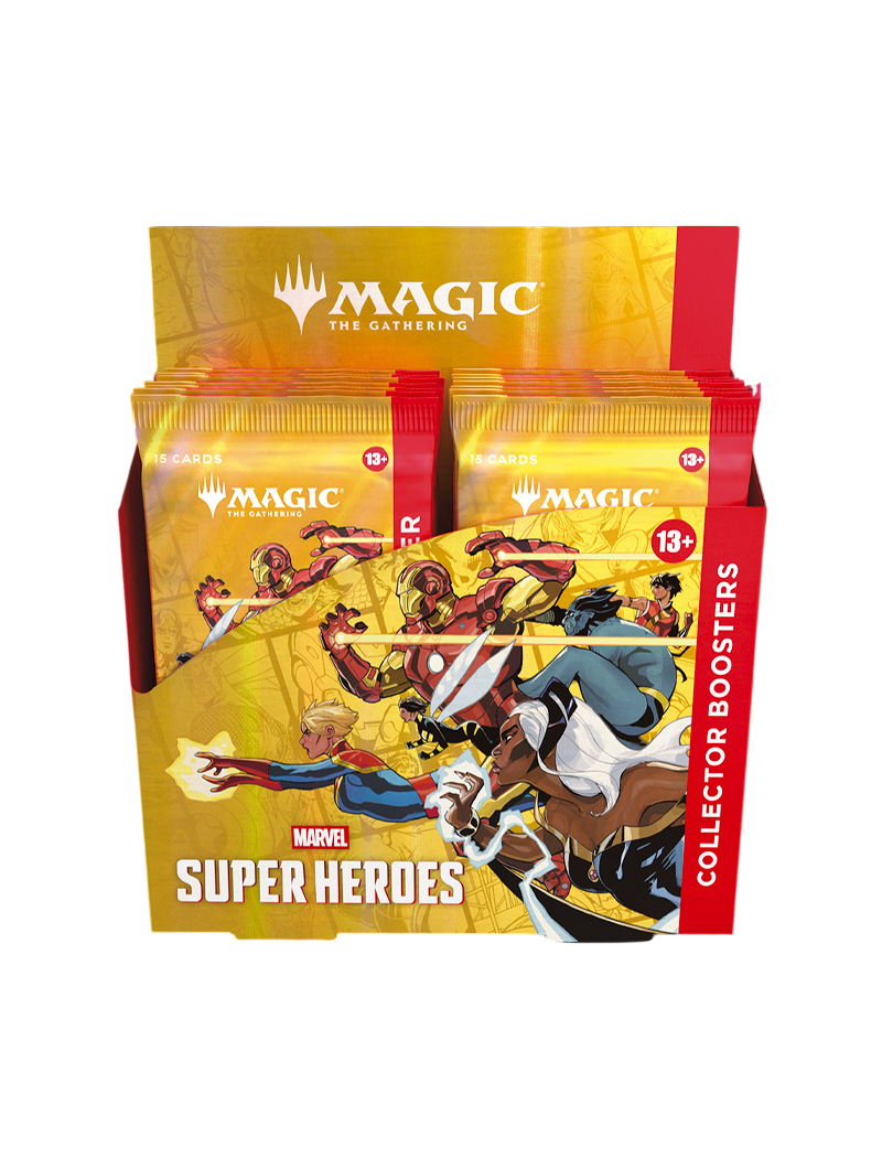 Magic The Gathering Marvel Super Heroes Collector Booster Box 12 sobres foil Mythic Rare Iron Man Captain America inglés junio 2026
