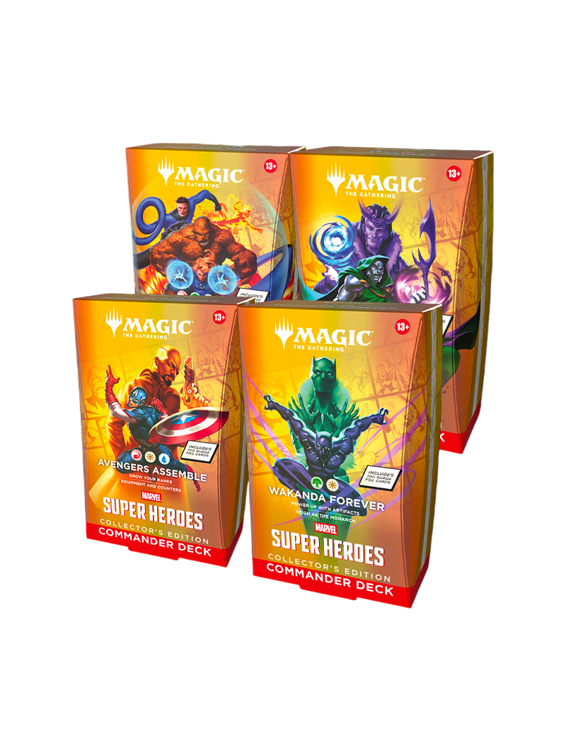 Magic The Gathering Marvel Super Heroes Pack 4 Commander Decks Collector's Edition Surge Foil Avengers Wakanda Fantastic Four Doctor Doom inglés junio 2026
