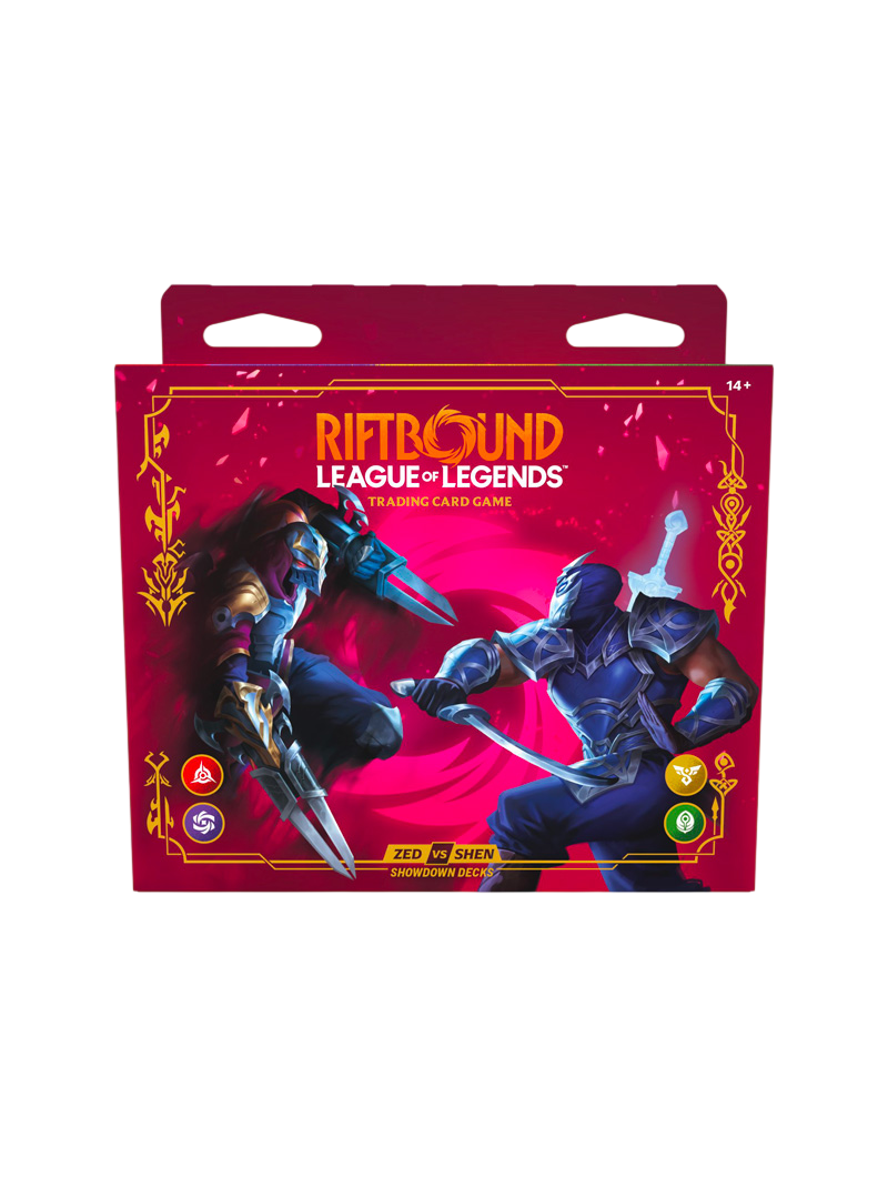 Riftbound TCG Vendetta Showdown Decks Zed vs Shen 2 mazos preconstruidos 56 cartas tapetes sobres League of Legends inglés julio 2026
