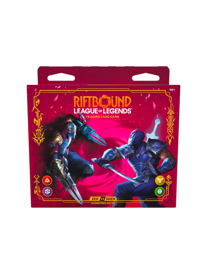 Riftbound TCG Vendetta Showdown Decks Zed vs Shen 2 mazos preconstruidos 56 cartas tapetes sobres League of Legends inglés julio 2026
