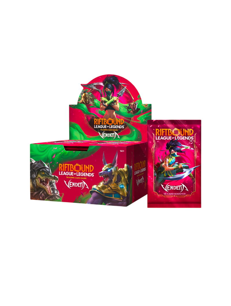 Riftbound Vendetta Booster Box Set 4 TCG League of Legends 24 sobres Akali Mel Ambessa Zed Shen inglés julio 2026

