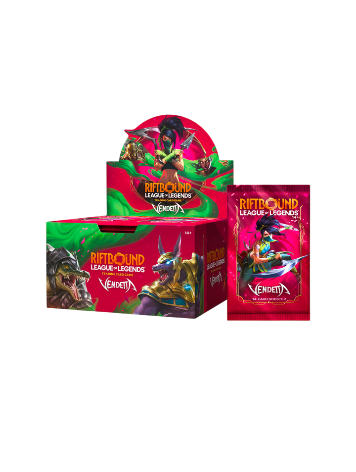 Riftbound Vendetta Booster Box Set 4 TCG League of Legends 24 sobres Akali Mel Ambessa Zed Shen inglés julio 2026
